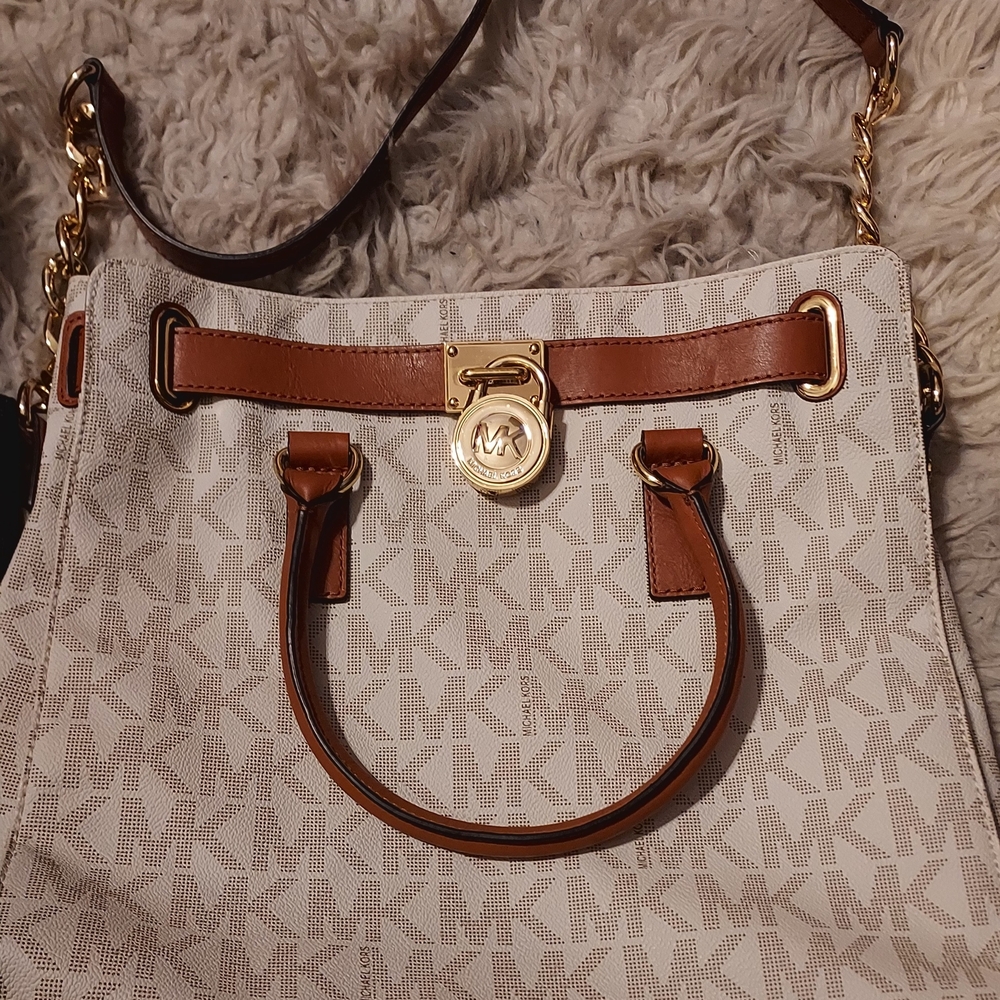 Michael Kors Brown and Cream Monogram Shoulder Bag